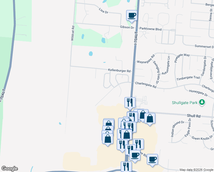 map of restaurants, bars, coffee shops, grocery stores, and more near 8659 Baton Rouge Drive in Dayton