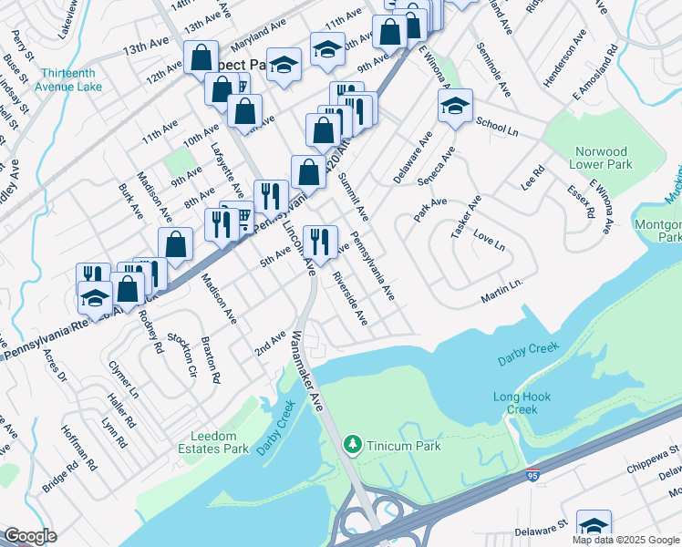 map of restaurants, bars, coffee shops, grocery stores, and more near 305 Riverside Avenue in Prospect Park