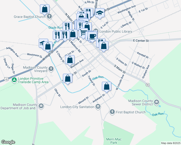 map of restaurants, bars, coffee shops, grocery stores, and more near 40 South Street in London