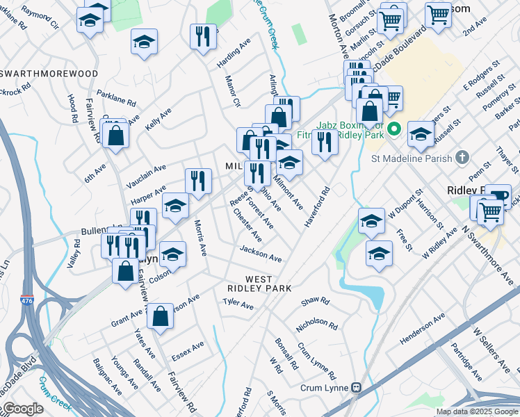 map of restaurants, bars, coffee shops, grocery stores, and more near 719 Belmont Avenue in Folsom