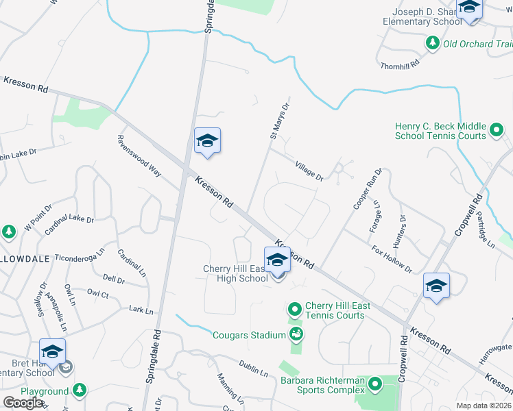 map of restaurants, bars, coffee shops, grocery stores, and more near 16 Doncaster Road in Cherry Hill