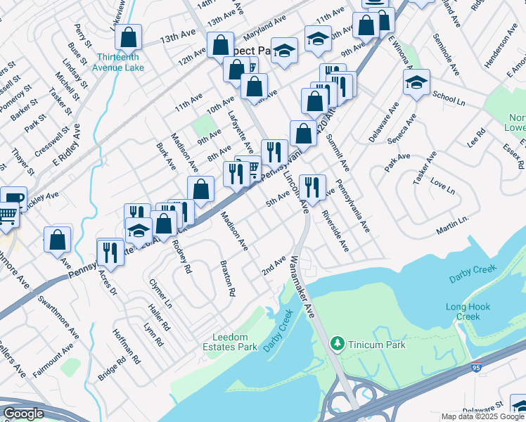 map of restaurants, bars, coffee shops, grocery stores, and more near 425 Prospect Avenue in Prospect Park