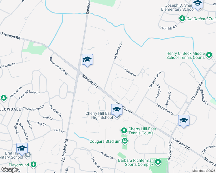 map of restaurants, bars, coffee shops, grocery stores, and more near 16 Doncaster Road in Cherry Hill