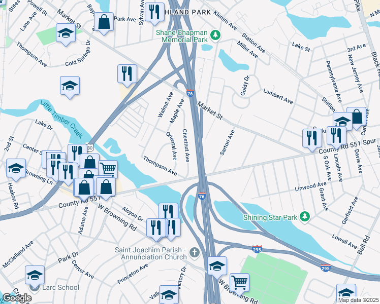 map of restaurants, bars, coffee shops, grocery stores, and more near 1477 Chestnut Avenue in Gloucester City