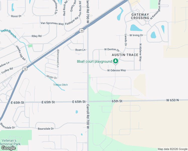 map of restaurants, bars, coffee shops, grocery stores, and more near 6851 West Odessa Way in McCordsville