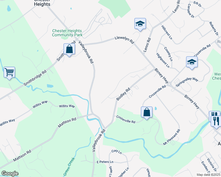 map of restaurants, bars, coffee shops, grocery stores, and more near 139 Bishop Drive in Aston