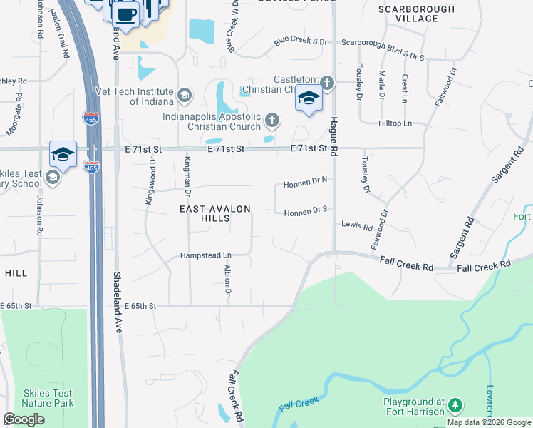 map of restaurants, bars, coffee shops, grocery stores, and more near 6904 Honnen Dr W in Indianapolis