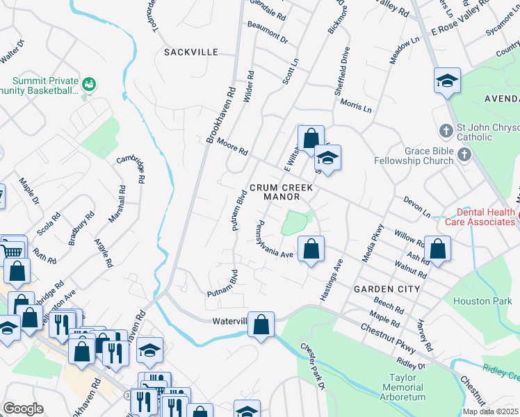 map of restaurants, bars, coffee shops, grocery stores, and more near 316 Austin Court in Nether Providence Township