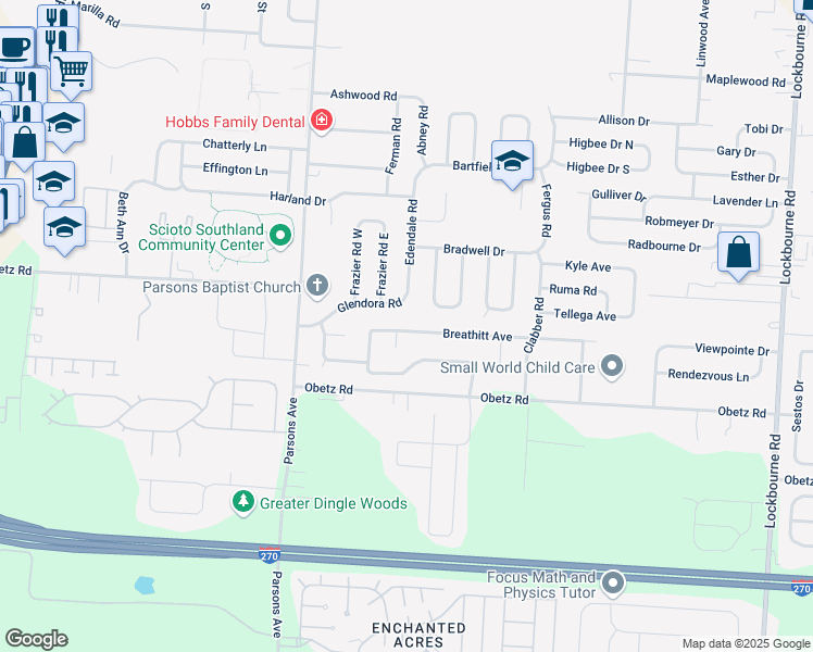map of restaurants, bars, coffee shops, grocery stores, and more near 690 Breathitt Avenue in Columbus