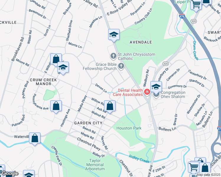 map of restaurants, bars, coffee shops, grocery stores, and more near 23 Berkshire Drive in Nether Providence Township