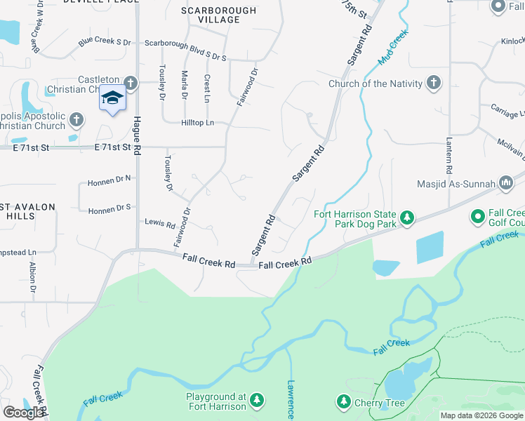 map of restaurants, bars, coffee shops, grocery stores, and more near 6824 Sargent Road in Indianapolis
