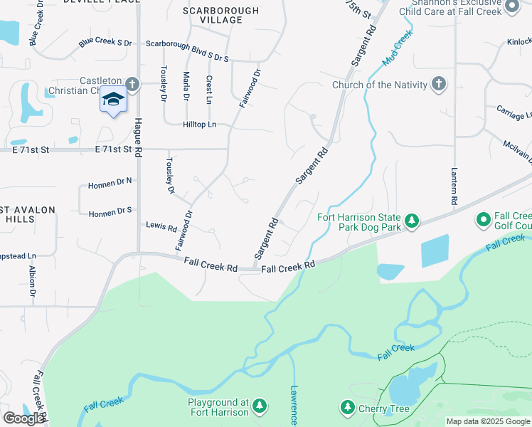 map of restaurants, bars, coffee shops, grocery stores, and more near 6824 Sargent Road in Indianapolis