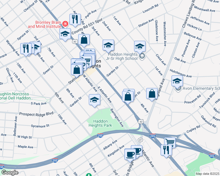 map of restaurants, bars, coffee shops, grocery stores, and more near 401 White Horse Pike in Haddon Heights