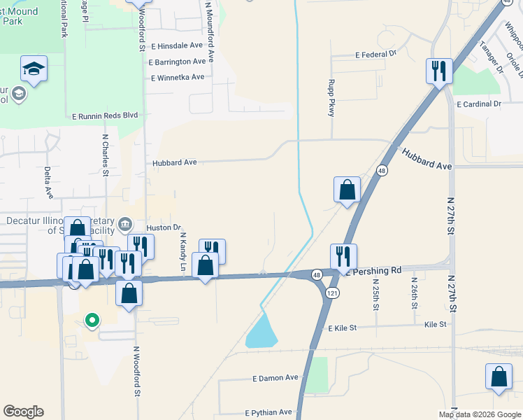 map of restaurants, bars, coffee shops, grocery stores, and more near 3185 Grand Prix Drive in Decatur