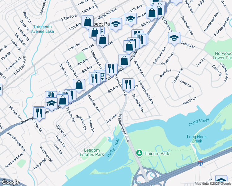 map of restaurants, bars, coffee shops, grocery stores, and more near 412 Carlisle Avenue in Prospect Park