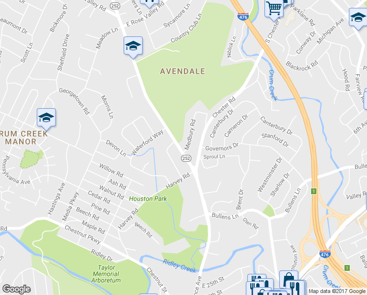 map of restaurants, bars, coffee shops, grocery stores, and more near 808 South Providence Road in Nether Providence Township