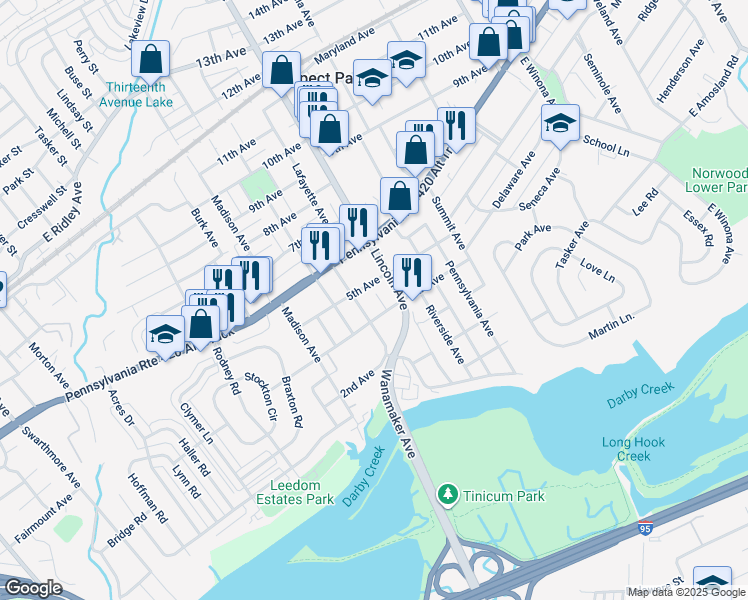 map of restaurants, bars, coffee shops, grocery stores, and more near 412 Carlisle Avenue in Prospect Park