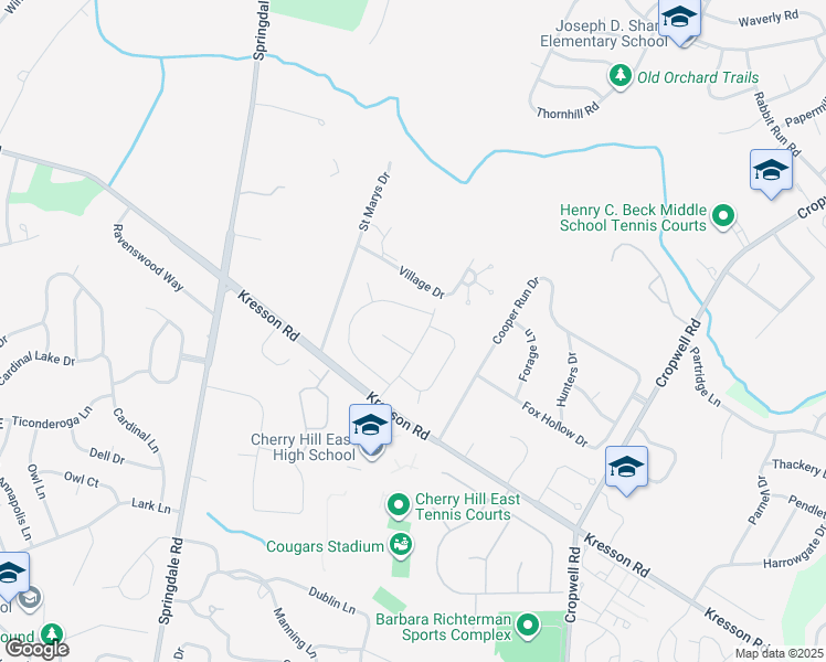 map of restaurants, bars, coffee shops, grocery stores, and more near 12 Oakley Drive in Cherry Hill