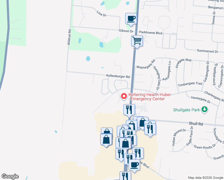 map of restaurants, bars, coffee shops, grocery stores, and more near 8654 Belle Chase Drive in Dayton