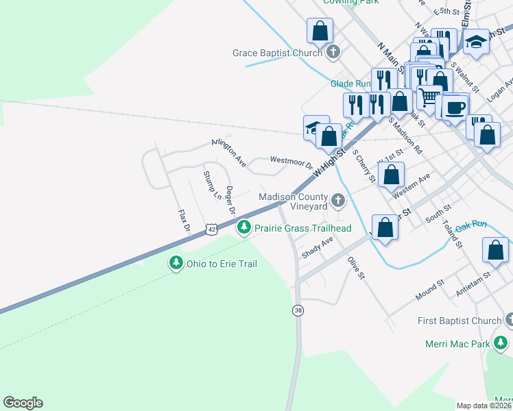 map of restaurants, bars, coffee shops, grocery stores, and more near 255 West High Street in London