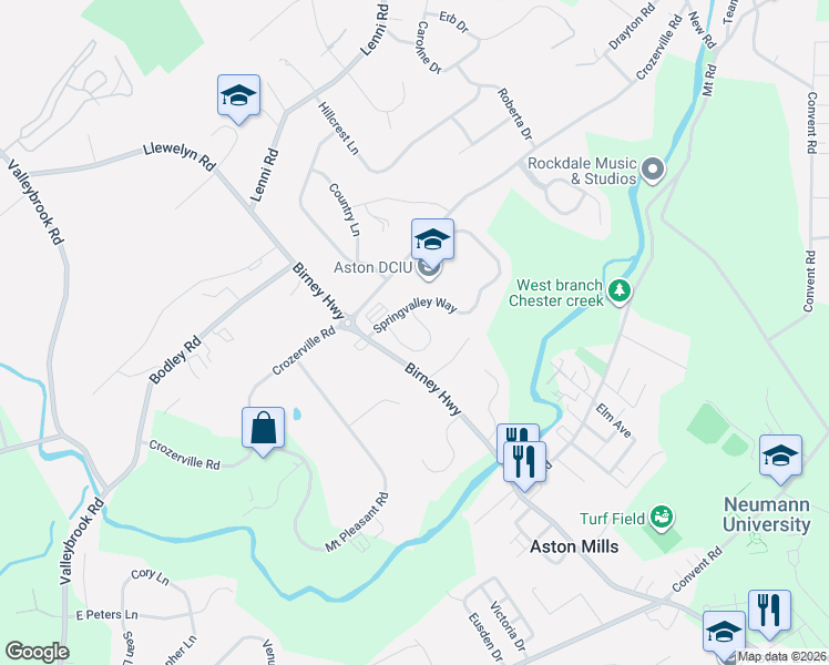 map of restaurants, bars, coffee shops, grocery stores, and more near 29 Steeplechase Circle in Aston