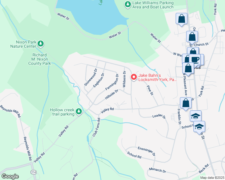 map of restaurants, bars, coffee shops, grocery stores, and more near 25 Hillside Drive in Jacobus