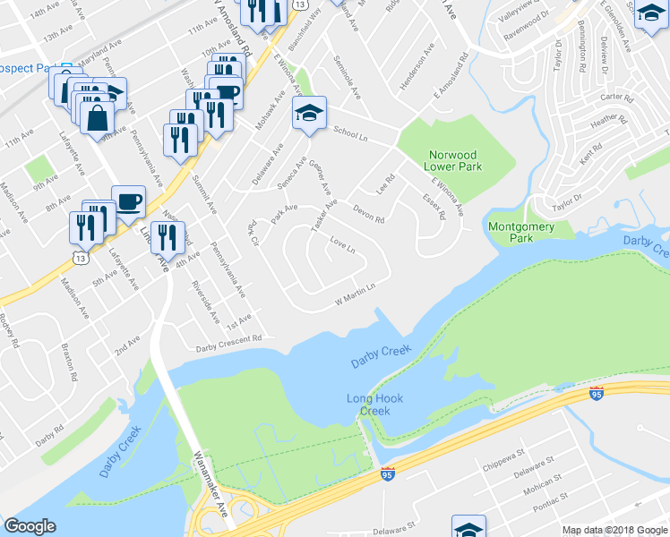 map of restaurants, bars, coffee shops, grocery stores, and more near 5 Circle Lane in Norwood