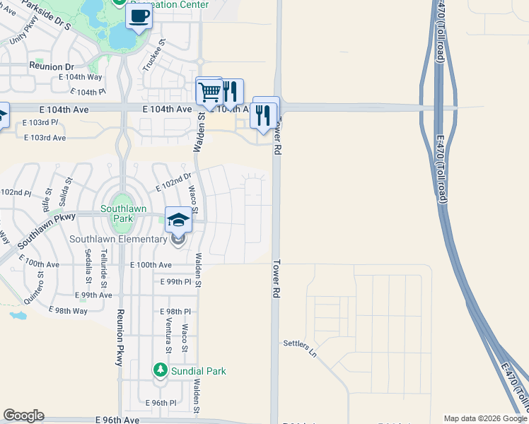 map of restaurants, bars, coffee shops, grocery stores, and more near 10224 Zeno Street in Commerce City