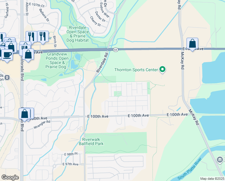 map of restaurants, bars, coffee shops, grocery stores, and more near 10116 Eudora Court in Thornton