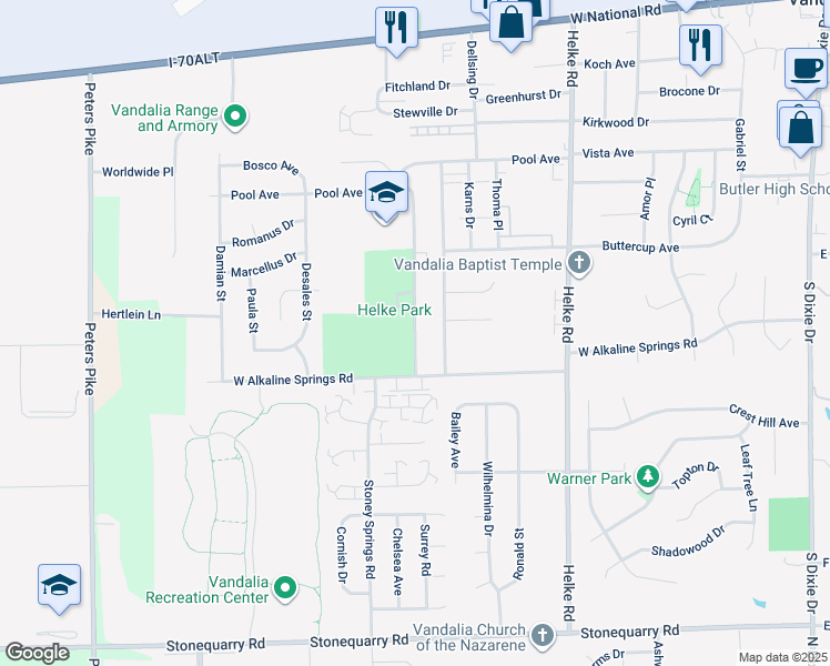 map of restaurants, bars, coffee shops, grocery stores, and more near 910 Randler Avenue in Vandalia