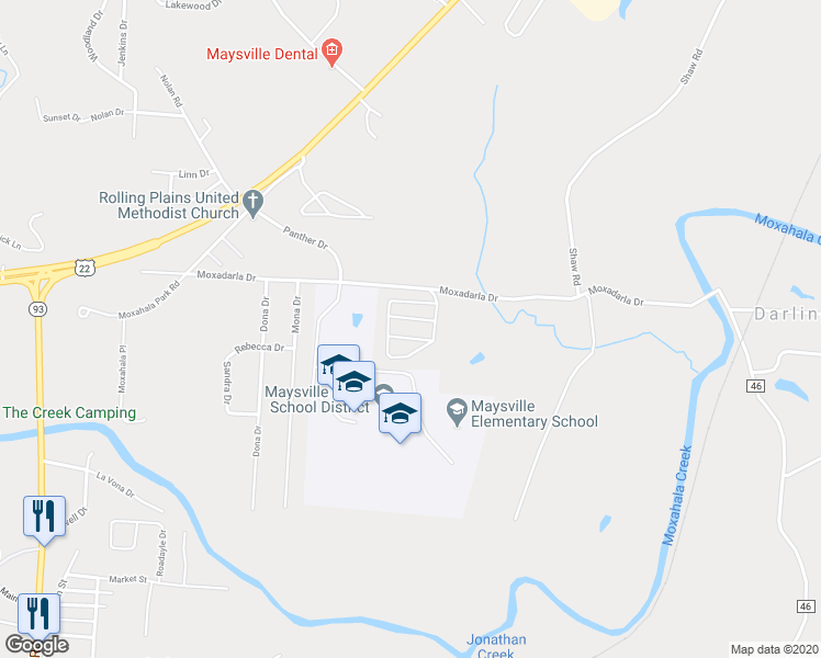 map of restaurants, bars, coffee shops, grocery stores, and more near 3000 Moxadarla Drive in Zanesville