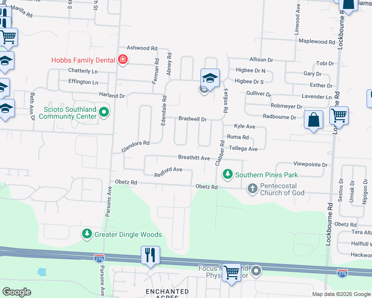 map of restaurants, bars, coffee shops, grocery stores, and more near 766 Breathitt Avenue in Columbus