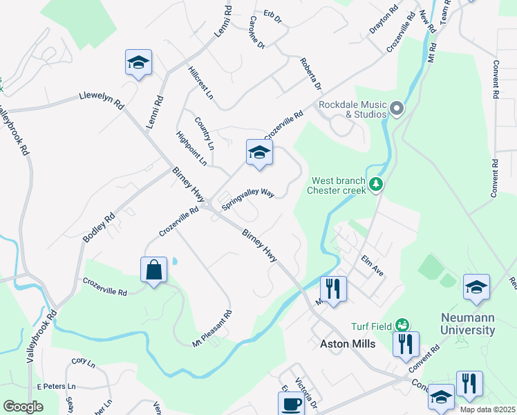map of restaurants, bars, coffee shops, grocery stores, and more near 44 Steeplechase Circle in Aston