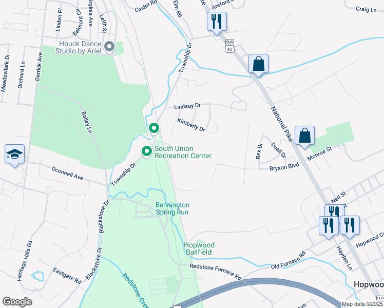 map of restaurants, bars, coffee shops, grocery stores, and more near 150 Township Doctor Exd in Uniontown