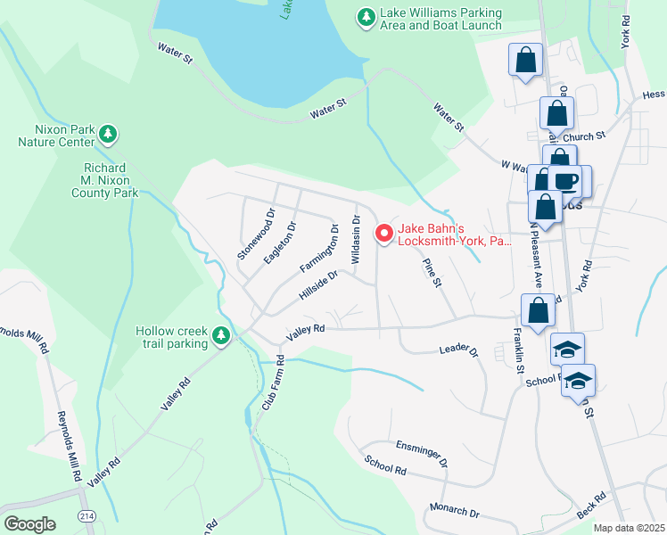 map of restaurants, bars, coffee shops, grocery stores, and more near 13 Hillside Drive in Jacobus