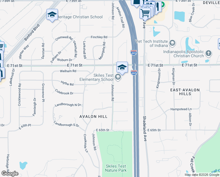 map of restaurants, bars, coffee shops, grocery stores, and more near 6812 Marmont Court in Indianapolis