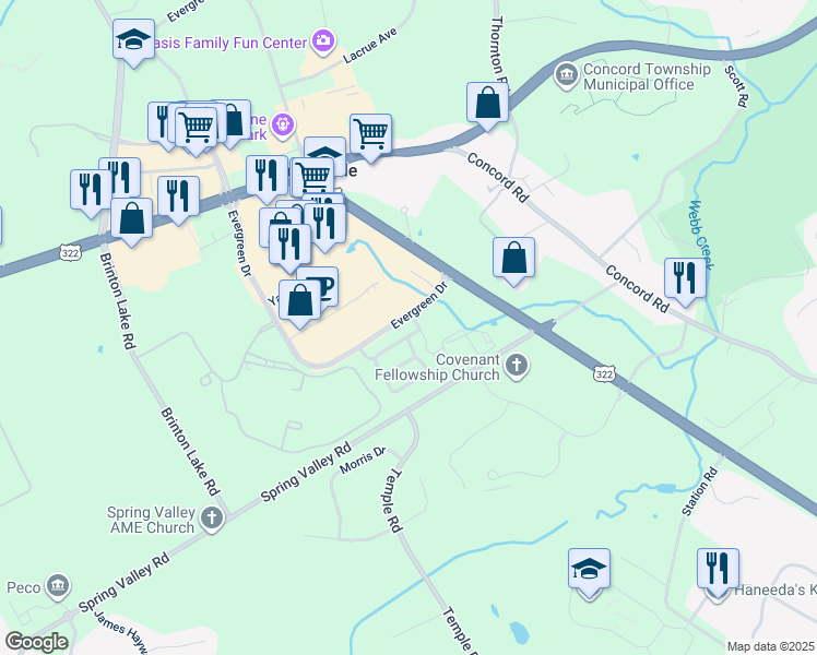 map of restaurants, bars, coffee shops, grocery stores, and more near 402 Elton Farm Circle in Glen Mills