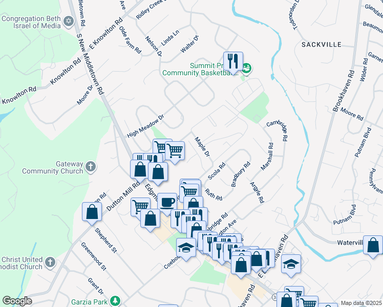 map of restaurants, bars, coffee shops, grocery stores, and more near 627 Kenney Lane in Brookhaven