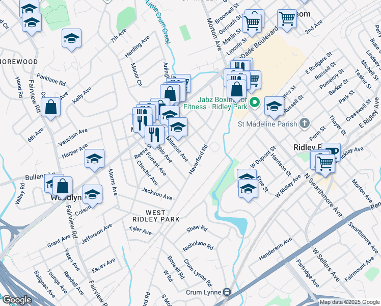 map of restaurants, bars, coffee shops, grocery stores, and more near 109 Baltimore Avenue in Folsom