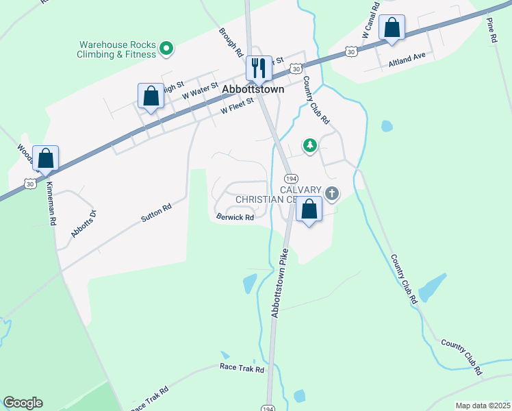 map of restaurants, bars, coffee shops, grocery stores, and more near 409 Nittany Lane in Abbottstown