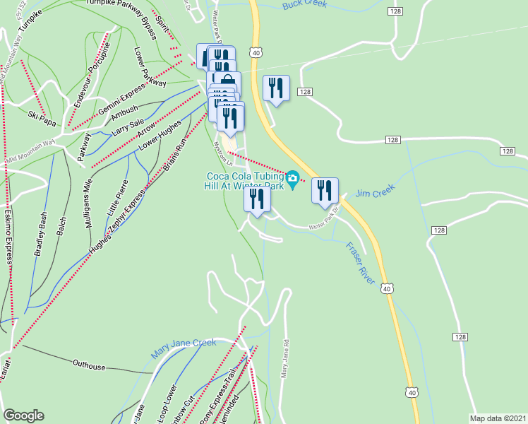 map of restaurants, bars, coffee shops, grocery stores, and more near 257 Winter Park Drive in Parshall