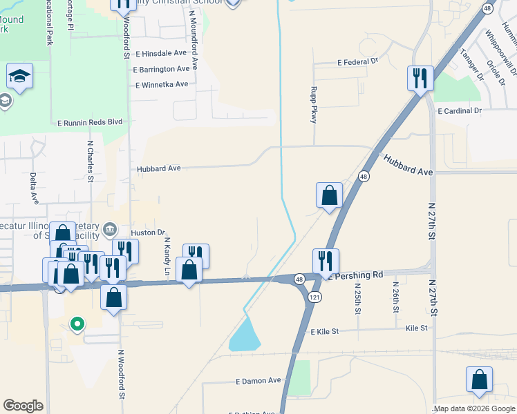 map of restaurants, bars, coffee shops, grocery stores, and more near 3170 Grand Prix Drive in Decatur