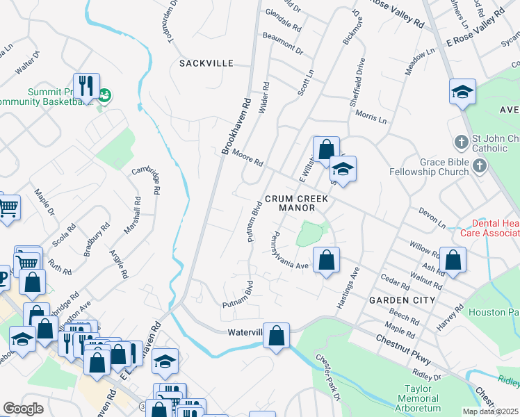 map of restaurants, bars, coffee shops, grocery stores, and more near 804A Putnam Boulevard in Nether Providence Township