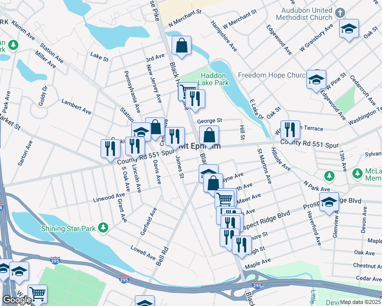 map of restaurants, bars, coffee shops, grocery stores, and more near 30 Mount Ephraim Avenue in Mount Ephraim