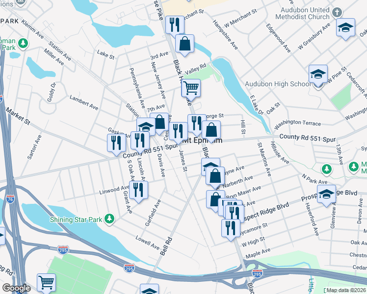 map of restaurants, bars, coffee shops, grocery stores, and more near 30 Mount Ephraim Avenue in Mount Ephraim