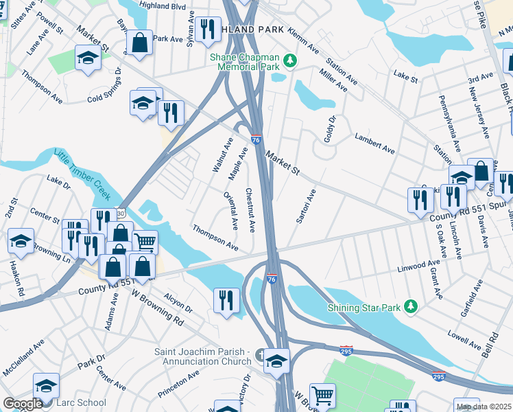 map of restaurants, bars, coffee shops, grocery stores, and more near 1477 Chestnut Avenue in Gloucester City