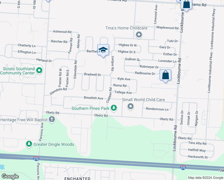 map of restaurants, bars, coffee shops, grocery stores, and more near 3990 Clabber Road in Columbus