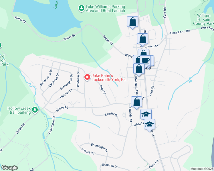 map of restaurants, bars, coffee shops, grocery stores, and more near 20 Maple Street in Jacobus