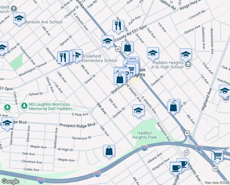 map of restaurants, bars, coffee shops, grocery stores, and more near 700 Station Avenue in Haddon Heights