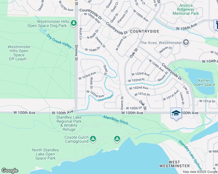 map of restaurants, bars, coffee shops, grocery stores, and more near 11171 West 102nd Avenue in Westminster
